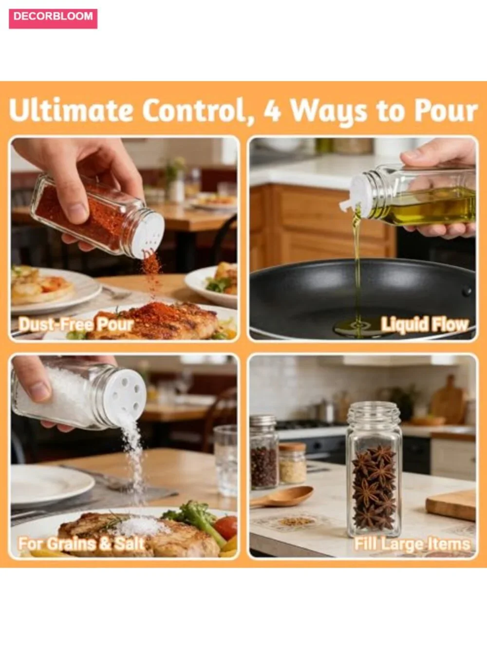 24-Pack Square Glass Spice Jars with Bamboo Lids & Labels, 4oz